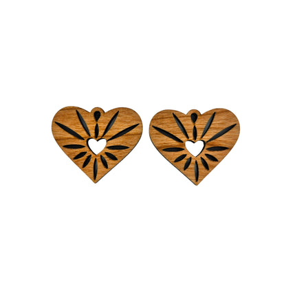 Wholesale Wood Earrings - Heart Rays Lightweight Earrings Heart Shaped - Dangle Earrings