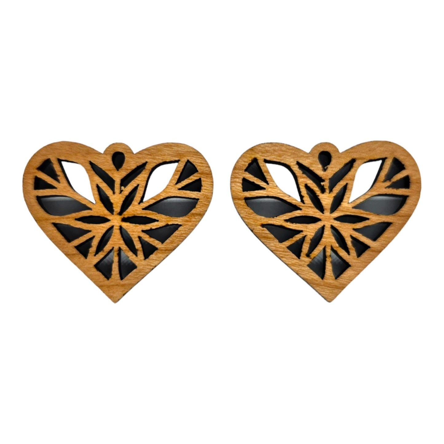 Wholesale Wood Earrings - Heart Shape Cutout with Star Lightweight Earrings Heart Shaped - Dangle Earrings