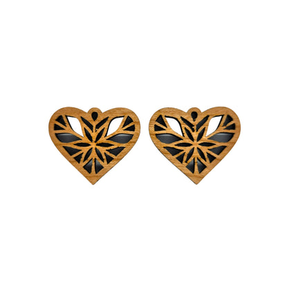 Wood Earrings - Heart Shape Cutout with Star Lightweight Earrings Heart Shaped - Dangle Earrings Drop Earrings - Gift