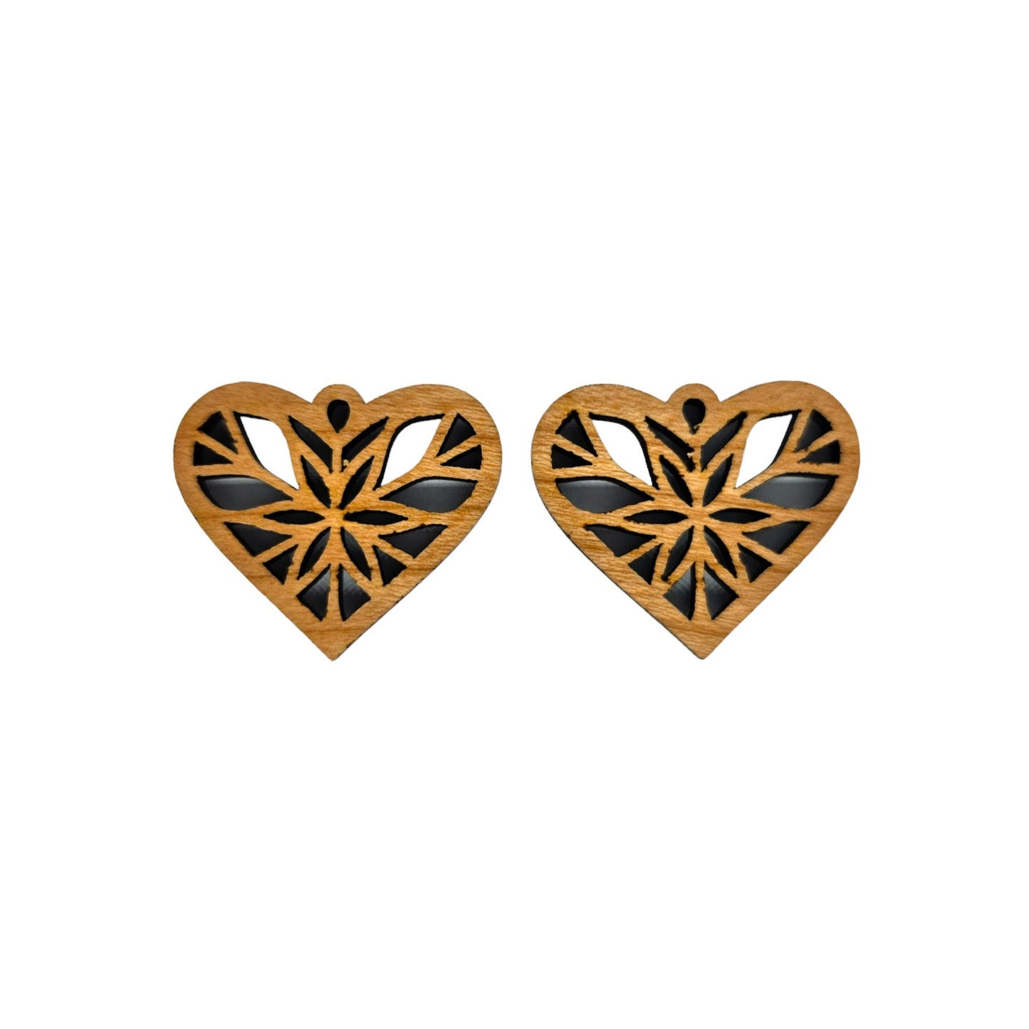 Wholesale Wood Earrings - Heart Shape Cutout with Star Lightweight Earrings Heart Shaped - Dangle Earrings