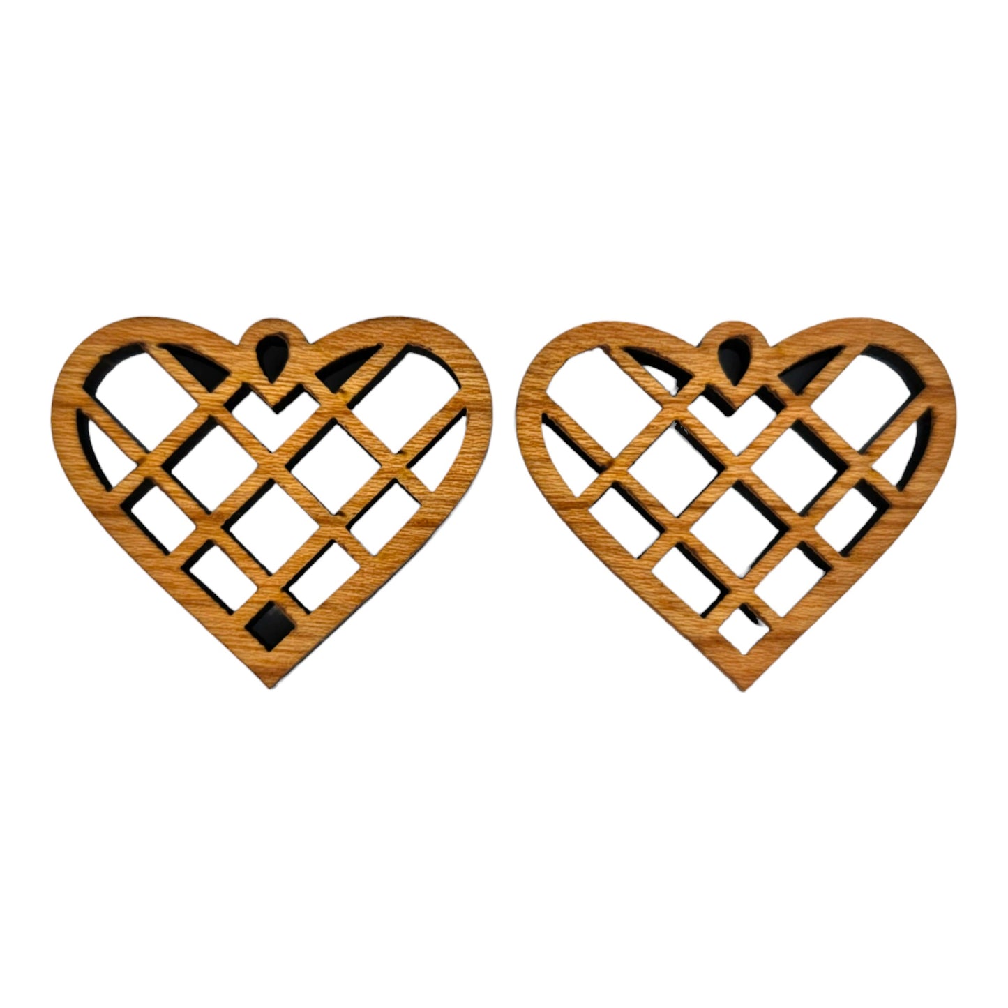 Wood Earrings - Heart Shape Cutout with Criss Cross Lines Lightweight Earrings Heart Shaped - Dangle Earrings Drop Earrings - Gift