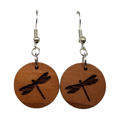 Wholesale Redwood Earrings - Dragonfly Wood Earrings - California Redwood Dangle Earrings - CA Souvenir Keepsake