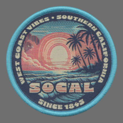 California Patch – CA Socal West Coast Vibes Souvenir – Travel Iron On Applique CO Patch Embellishment 2." Circle Woven Badge Emblem