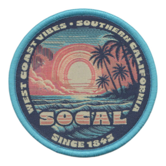 California Patch – CA Socal West Coast Vibes Souvenir – Travel Iron On Applique CO Patch Embellishment 2." Circle Woven Badge Emblem