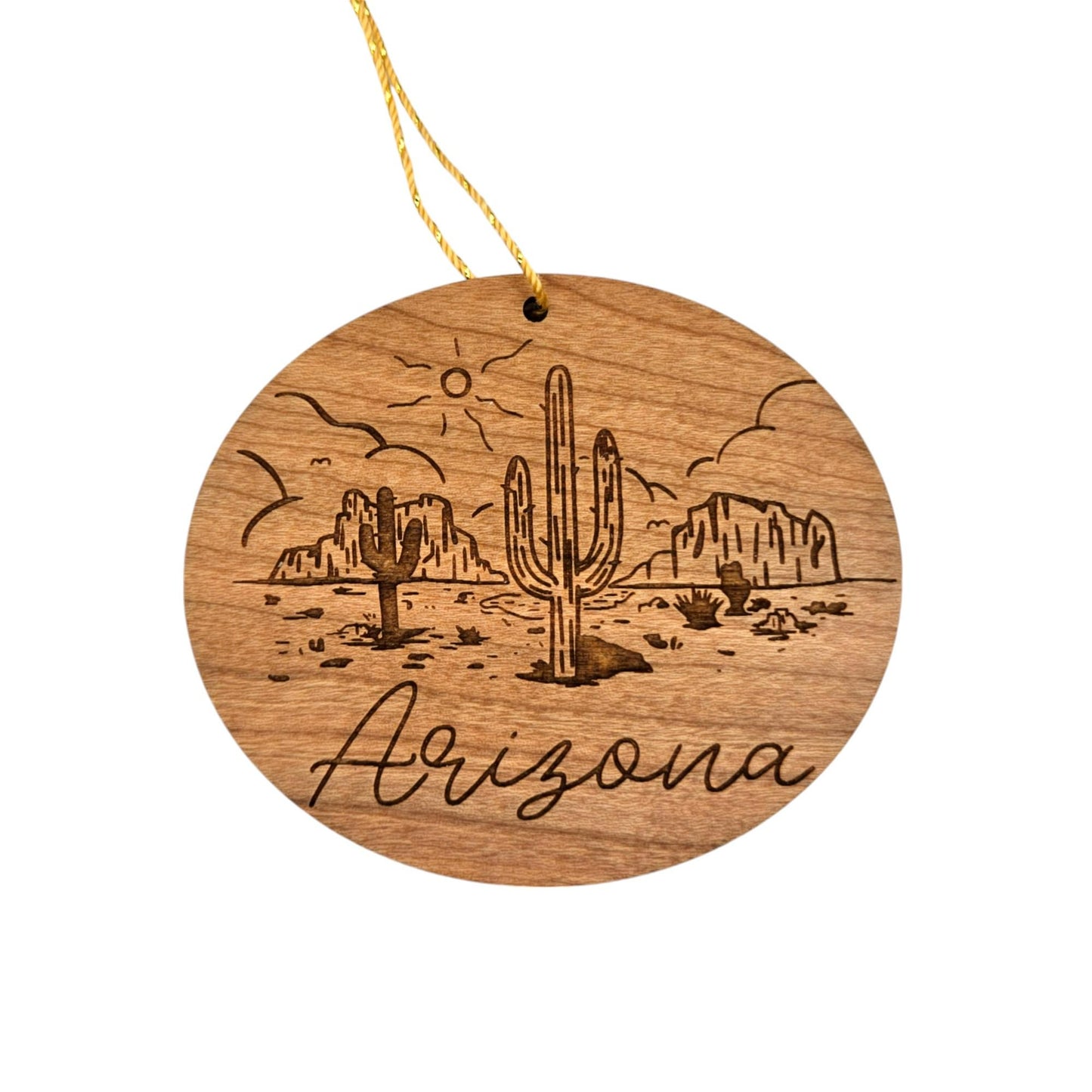 Arizona Ornament - Cactus Cacti Sun Rock Formations Handmade Wood Ornament - AZ Souvenir - Christmas Travel Gift Arizona