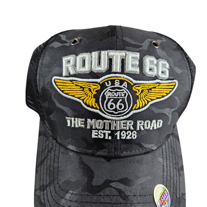 ROUTE 66 Mother Road Black Camo Trucker Mesh Cap or Hat