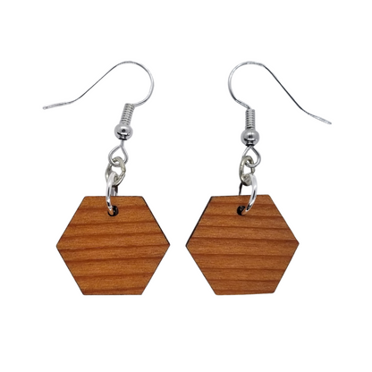 Wholesale Redwood Earrings - Hexagon Wood Earrings - California Redwood Dangle Earrings - CA Souvenir Keepsake