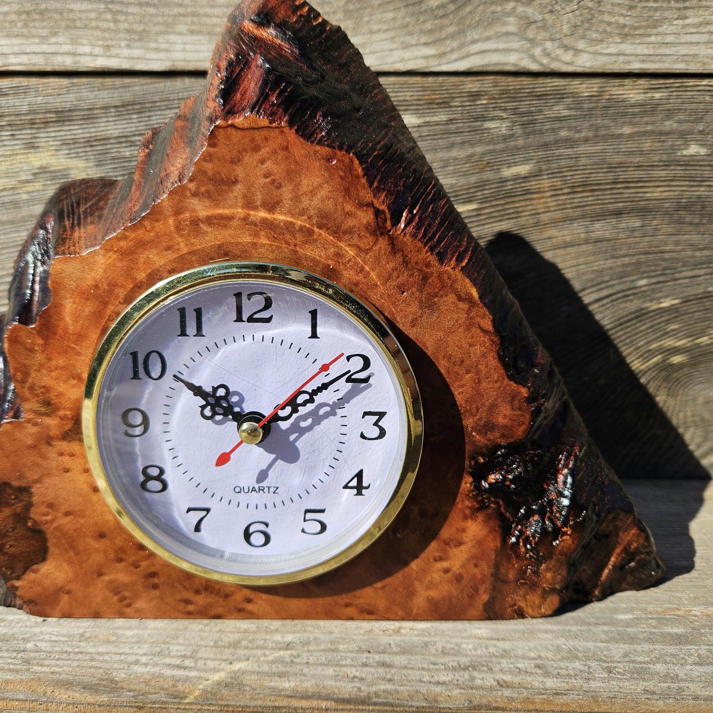 Redwood Burl Wood Clock Mantle Desk Office Gifts for Men Sitting Wood Birdseye Table Shelf #655