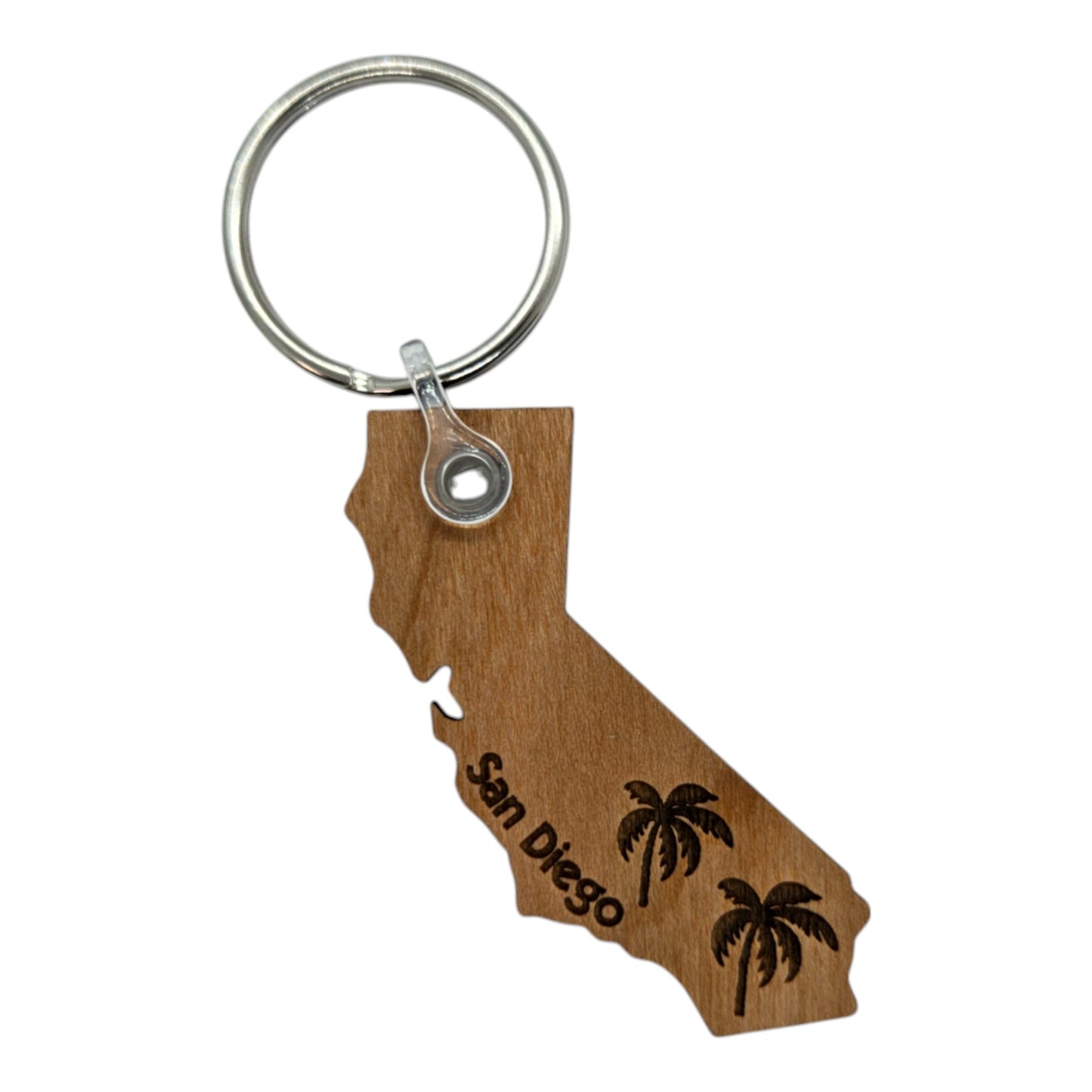 San Diego CA State Shape Palm Trees Keychain Wood Keyring Souvenir Key Ring Key Chain