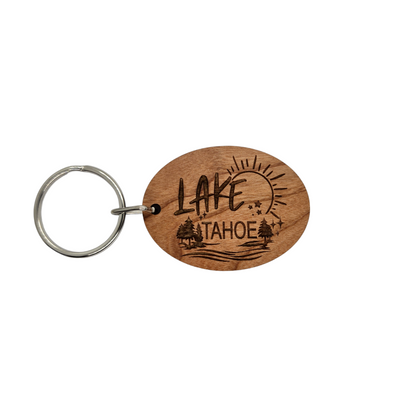 Wholesale Lake Tahoe Sun Trees Water Keychain Wood Keyring Souvenir