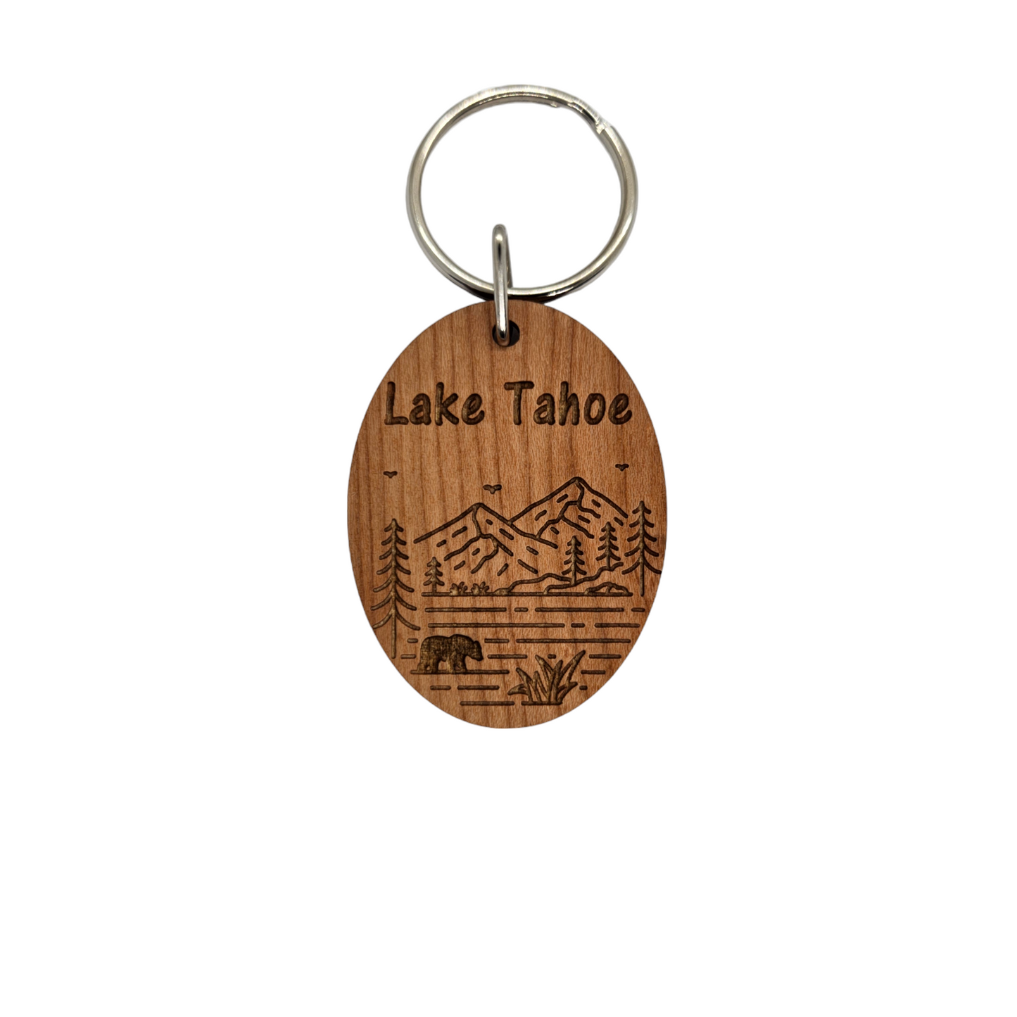 Wholesale Lake Tahoe Mountain Trees Bear Keychain Wood Keyring Souvenir