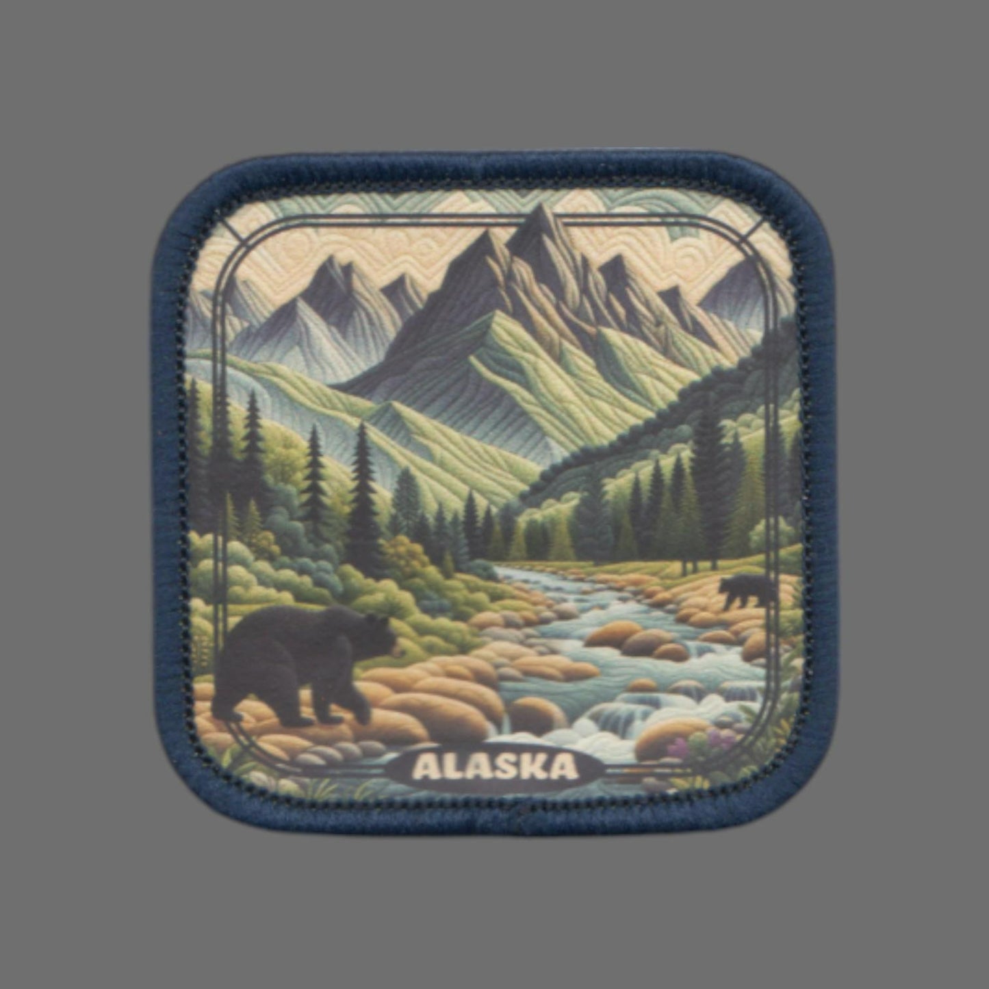 Alaska Patch – Alaska Travel Souvenir Patch 2" Iron On Sew On Embellishment Mountains Trees Bear Creek Square