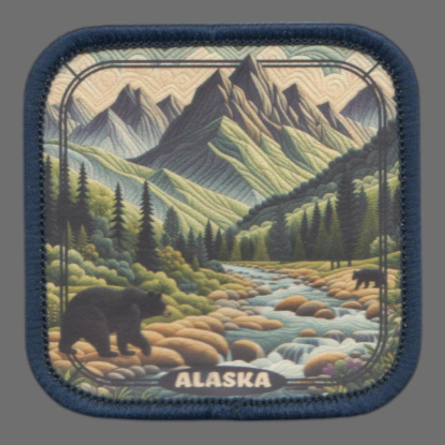 Alaska Patch – Alaska Travel Souvenir Patch 2" Iron On Sew On Embellishment Mountains Trees Bear Creek Square