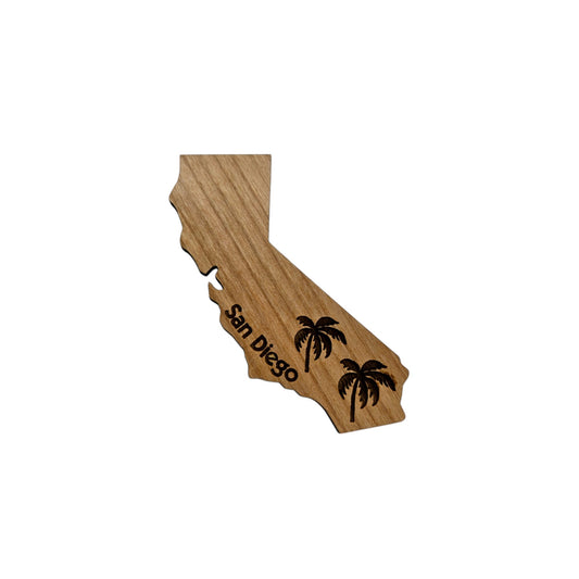 San Diego CA State Shape Palm Trees Wood Magnet Souvenir