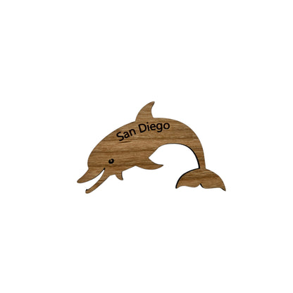 San Diego CA Cutout Dolphin Wood Magnet Souvenir