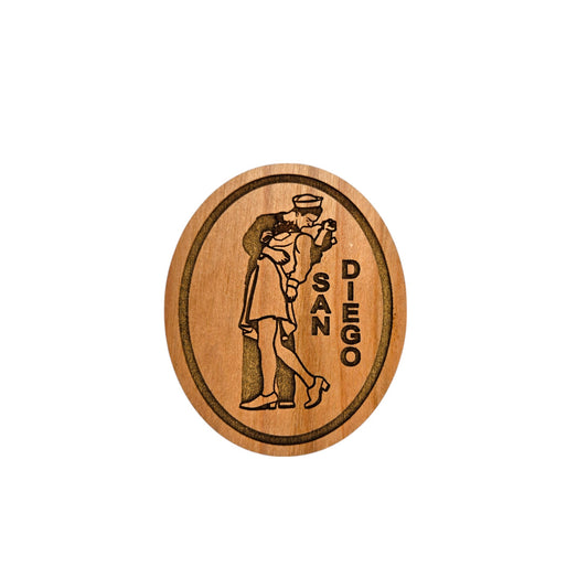 San Diego Nurse and Sailor Kissing Wood Souvenir Magnet