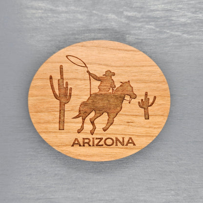 Wholesale Arizona Cowboy with Cacti Wood Magnet Souvenir