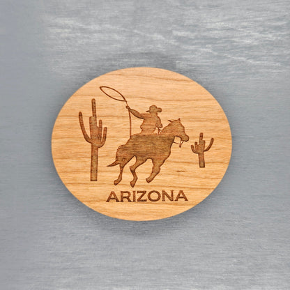 Wholesale Arizona Cowboy with Cacti Wood Magnet Souvenir