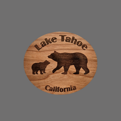 Wholesale Lake Tahoe Mama Bear and Cub Magnet Wood Souvenir