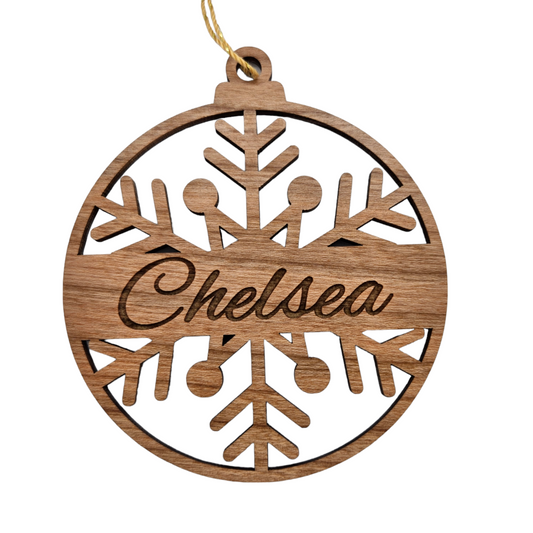 Snowflake Personalized Ornament Engraved with Custom Name Wood Ornament Handmade in the USA