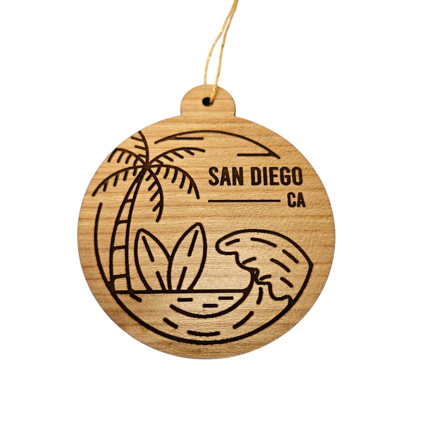 San Diego California Ornament Handmade Wood Ornament Souvenir CA Ocean Beach Waves Palm Trees Surfboards