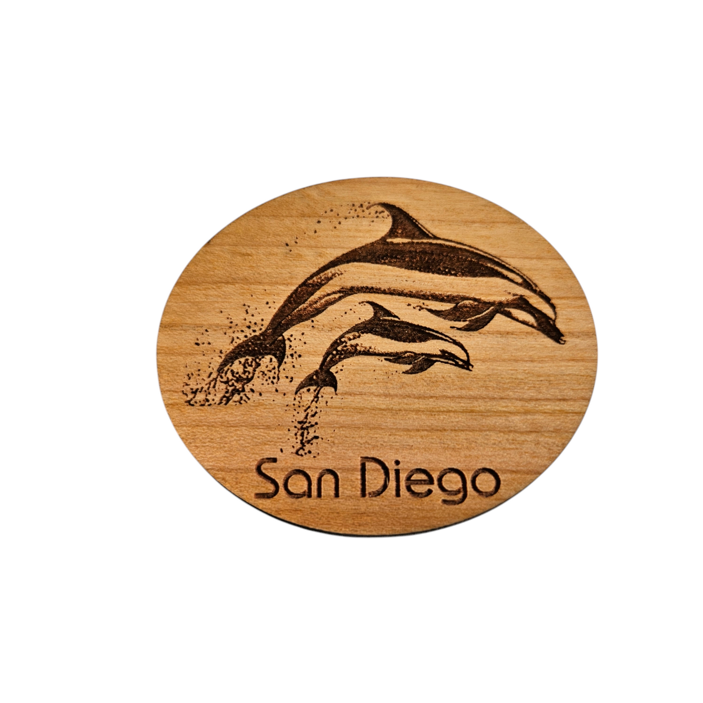 San Diego CA 2 Dolphins Jumping Wood Magnet Souvenir Oval