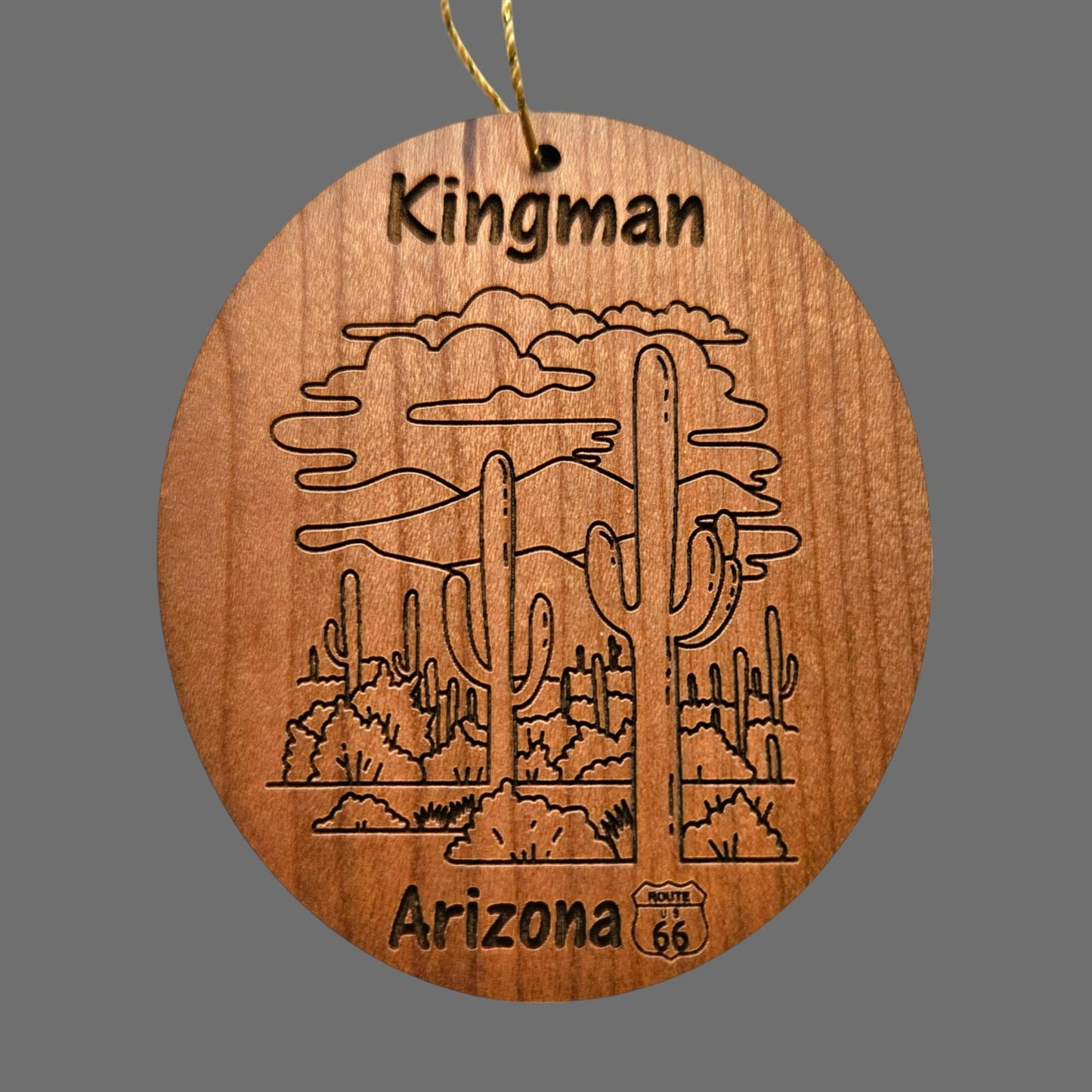 Wholesale Kingman Arizona Ornament - Cactus Cacti Clouds Handmade Wood Ornament