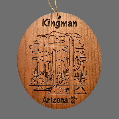 Wholesale Kingman Arizona Ornament - Cactus Cacti Clouds Handmade Wood Ornament