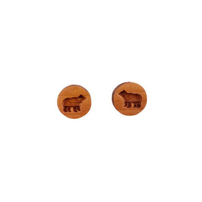 Wholesale Bear Earrings - Wood Earrings - Souvenir Keepsake - Post Earrings - Black Bear Walking