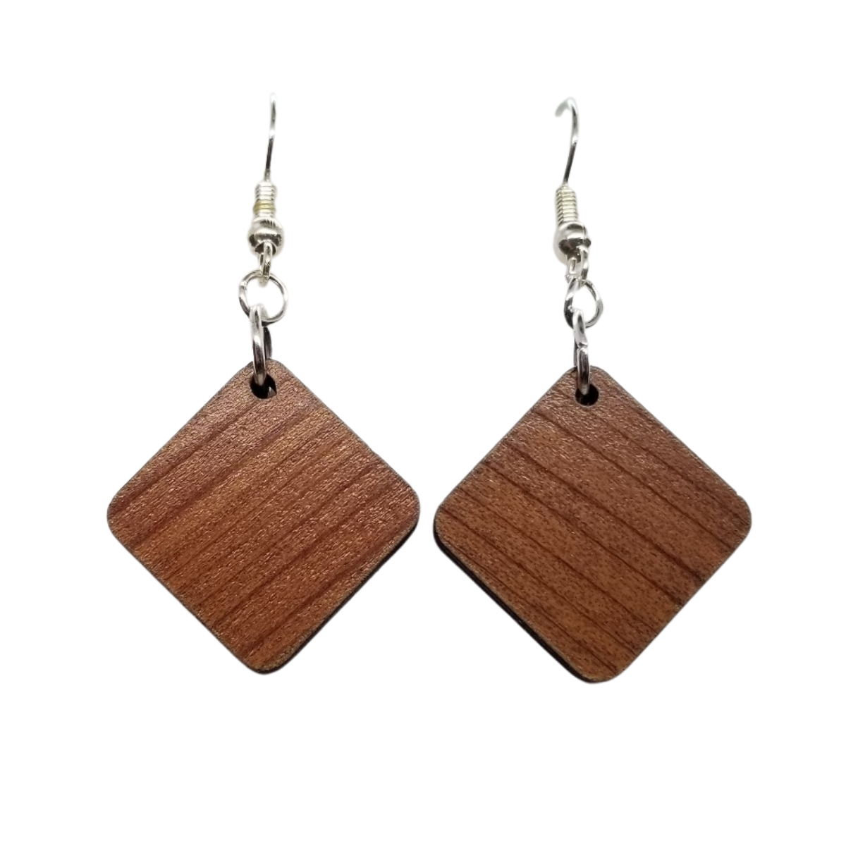 Wholesale Redwood Earrings - Angled Square Wood Earrings - California Redwood Dangle Earrings - CA Souvenir Keepsake