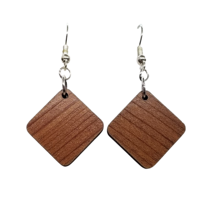 Wholesale Redwood Earrings - Angled Square Wood Earrings - California Redwood Dangle Earrings - CA Souvenir Keepsake