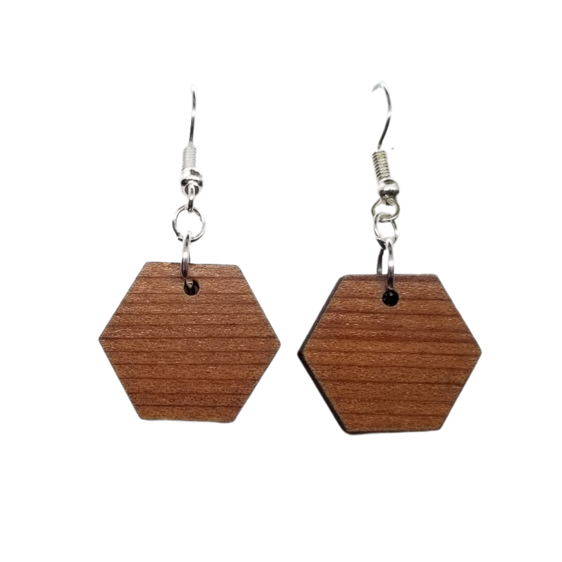 Wholesale Redwood Earrings - Hexagon Wood Earrings - California Redwood Dangle Earrings - CA Souvenir Keepsake