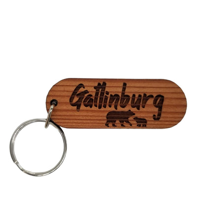 Wholesale Gatlinburg Wood Keychain Black Bear and Bear Cub Souvenir Travel Gift - Wood Gift Key Chain - Key Tag - Key Ring - Key Fob Smoky Mountains