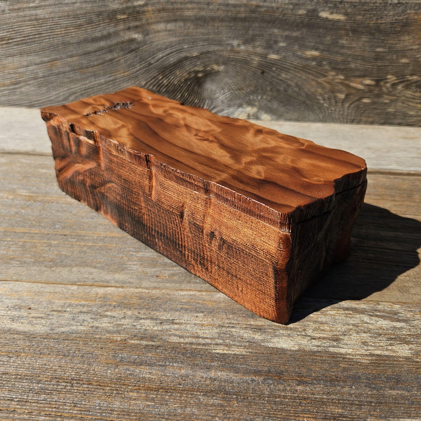 Handmade Wood Box with Redwood Tree Engraved Rustic Handmade #614 California Redwood Jewelry Box Storage Box