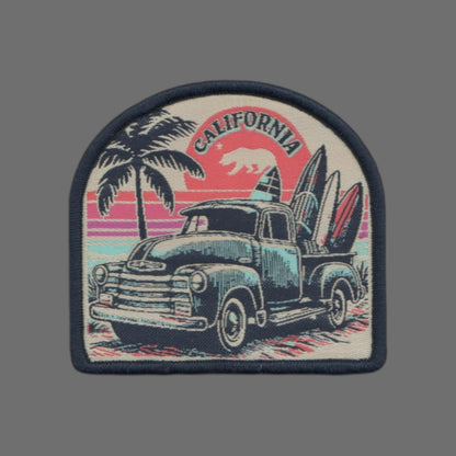 California Patch – CA Surfing Retro Truck Souvenir – Travel Iron On Applique CO Patch Embellishment 2.75" Woven Badge Emblem