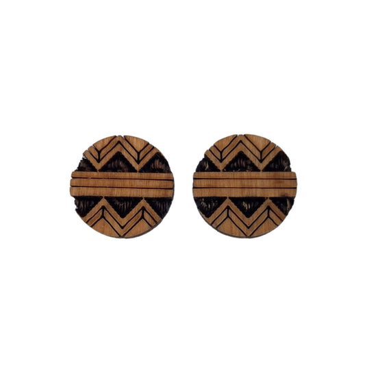 Wholesale Abstract Tribal Type Pattern Earrings - Cherry Wood Earrings - Stud Earrings - Post Earrings