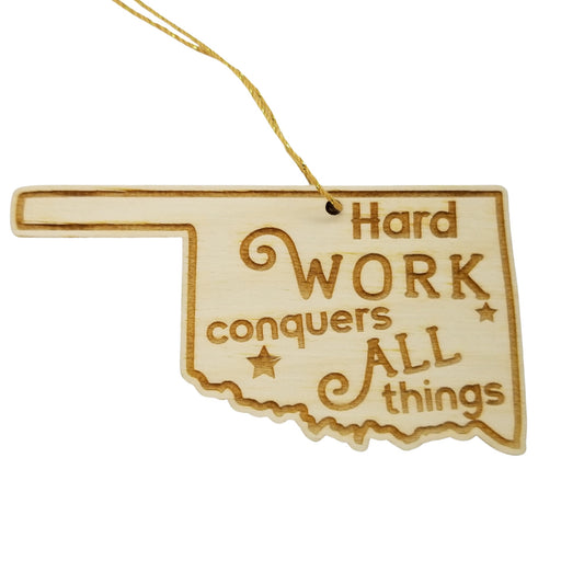 Wholesale Oklahoma Wood Ornament -  OK State Shape with State Motto - Souvenir