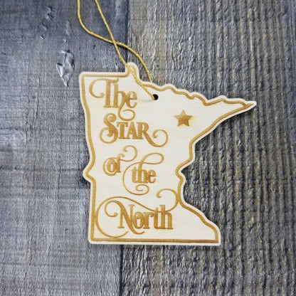 Minnesota Wood Ornament -  MN State Shape with State Motto - Handmade Wood Ornament Made in USA Christmas Decor