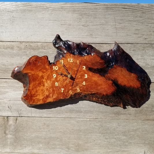 Wood Wall Clock Redwood Clock Handmade Wall Hanging Rustic Wedding Gift Burl Live Edge #558 Anniversary Small