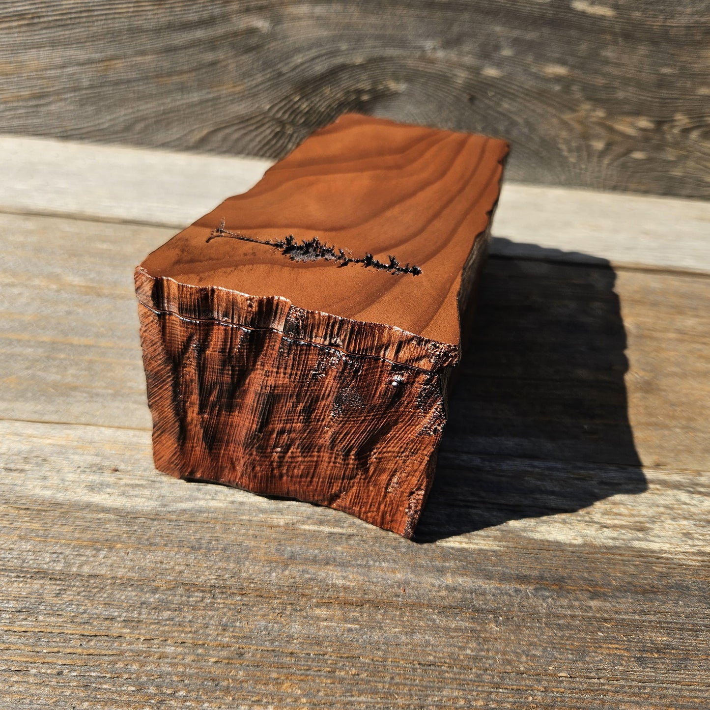 Handmade Wood Box with Redwood Tree Engraved Rustic Handmade #607 California Redwood Jewelry Box Storage Box