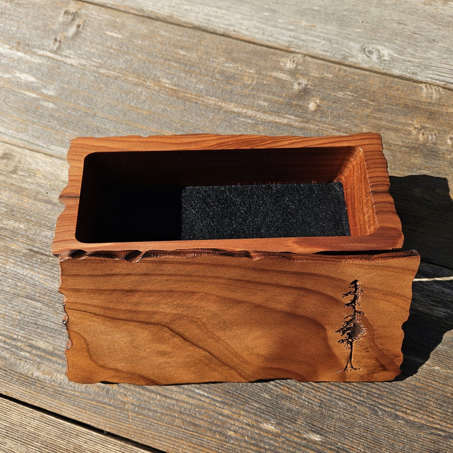 Handmade Wood Box with Redwood Tree Engraved Rustic Handmade #607 California Redwood Jewelry Box Storage Box