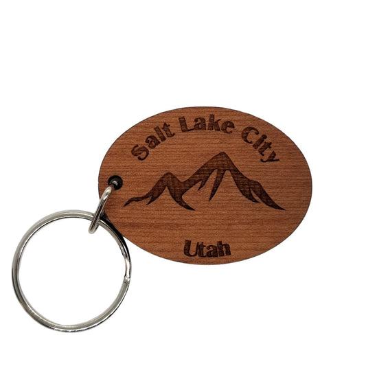 Wholesale Salt Lake City Keychain Mountains Wood Keyring Utah Souvenir Wasatch Mountains Oquirrh Ski Skiing Skier Resort