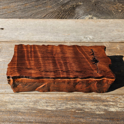 Handmade Wood Box with Redwood Tree Engraved Rustic Handmade Curly Wood #594 California Redwood Jewelry Box Storage Box