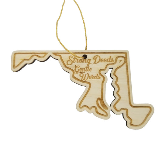 Wholesale Maryland Wood Ornament -  MD State Shape with State Motto Souvenir