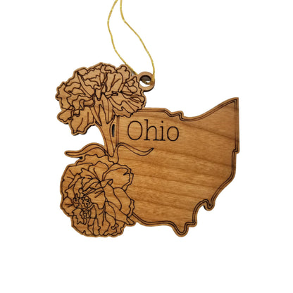 Wholesale Ohio Wood Ornament -  OH State Shape with State Flowers Cutout - Handmade Wood Souvenir