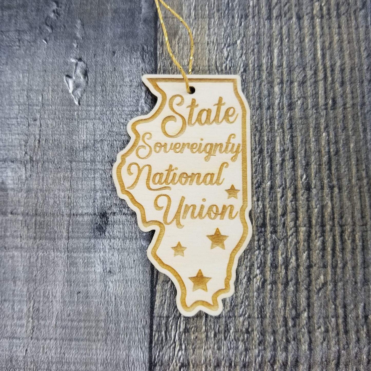 Wholesale Illinois Wood Ornament -  IL State Shape with State Motto Souvenir