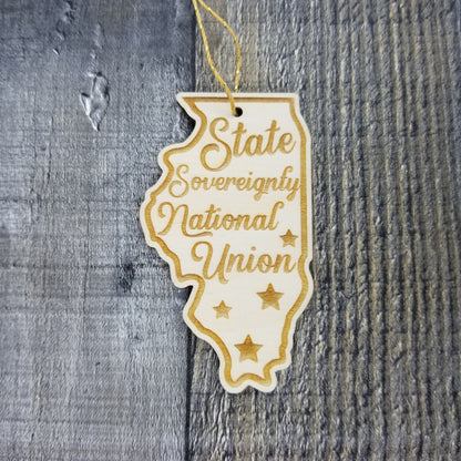 Wholesale Illinois Wood Ornament -  IL State Shape with State Motto Souvenir