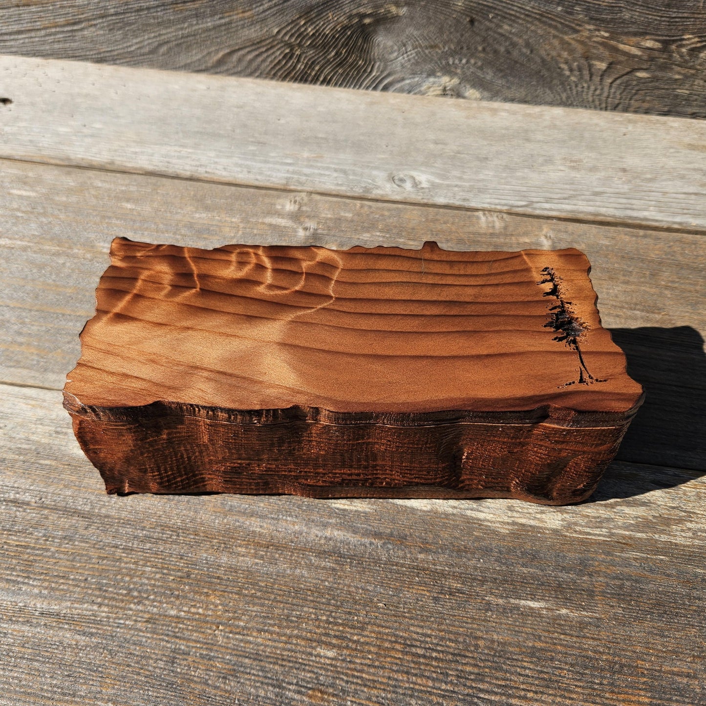 Redwood Jewelry Box Curly Wood Engraved Rustic Handmade California #608 Memento Box, Mom Gift, Anniversary Gift