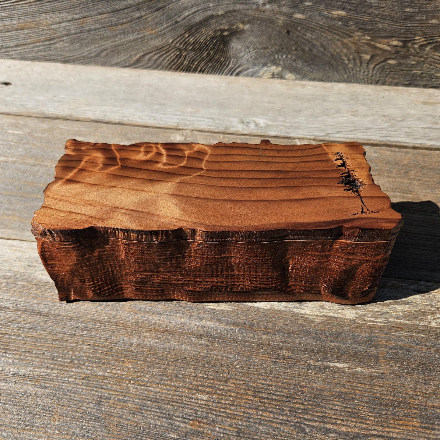 Redwood Jewelry Box Curly Wood Engraved Rustic Handmade California #608 Memento Box, Mom Gift, Anniversary Gift