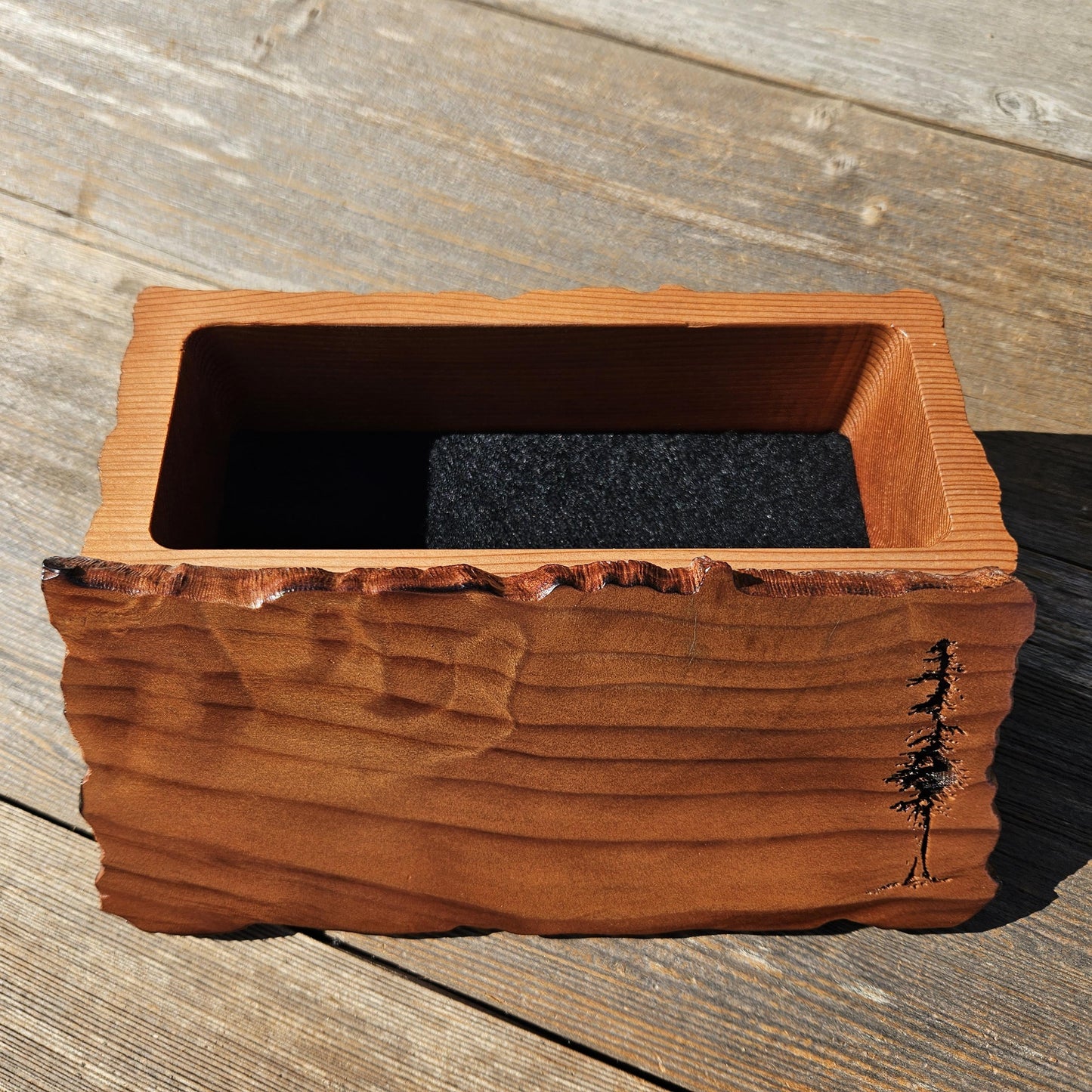 Redwood Jewelry Box Curly Wood Engraved Rustic Handmade California #608 Memento Box, Mom Gift, Anniversary Gift